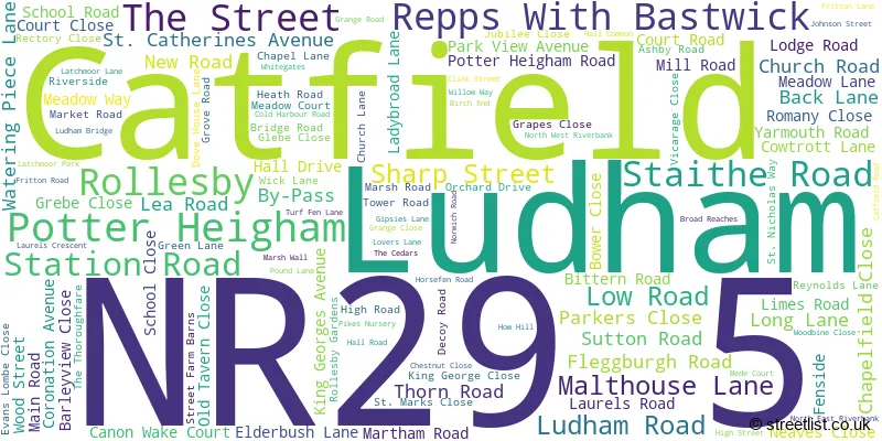 A word cloud for the NR29 5 postcode